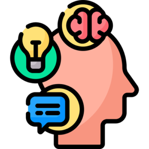 knowledge icon with brain, light bulb, and text