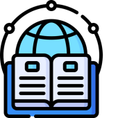 icon of open book with a globe image in the backround